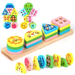 VFANDV Montessori Spielzeug, Montessori-Stapel- und Sortierspielzeug 1 2 3 Jahre, Sortier- und Stapelspielzeug aus Holz für Kinder Pädagogisches Sensorisches Spielzeug, Farberkennung, Formsortierer