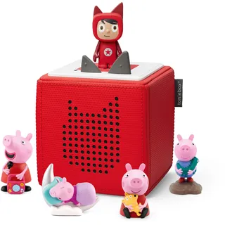 tonies Peppa Wutz Extrapack – Toniebox Starterset Rot + 4X Peppa Pig Hörfiguren, Audioplayer für Hörbücher und Lieder, einfach zu bedienende Musikbox mit Peppa Wutz Hörspiel für Kinder ab 3 Jahren