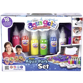 Aqua Gelz Wasser Park Spielset, 6 Flaschen Farbgel, je 30ml, 2 Formen mit je 3 Charakteren, 6x Wasserzusatz, Set zum Aufklappen, ab 8 Jahren