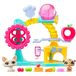 BANDAI - Littlest Pet Shop - Fun Factory Set - Spielset mit 2 Tieren, Dekoration und Zubehör - Niedliche Haustier-Spielzeugbox Hund und Hamster - Kinderspielzeug ab 4 Jahren - BF00519