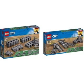 Steinchenwelt Lego City 2er Set: 60205 Schienen + 60238 Weichen für die ferngesteuerte Eisenbahn Grau