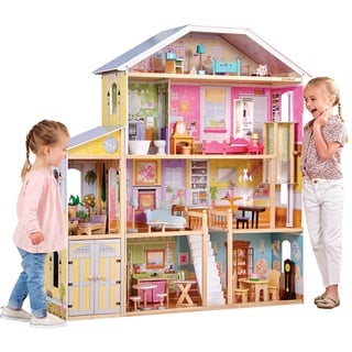 KidKraft Puppenhaus Majestic Mansion aus Holz mit Möbeln und Zubehör, Spielset mit Garage und Aufzug für 30 cm Puppen, Spielzeug für Kinder ab 3 Jahre, 65252 - Exklusiv bei Amazon