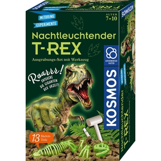 KOSMOS 658021 Nachtleuchtender T-REX Experimentierset für Kinder ab 7 Jahren, Dinosaurier, Fossilien, Ausgrabung, Urzeit, tief verborgen im Gipsblock, Mitbringsel, Geschenk