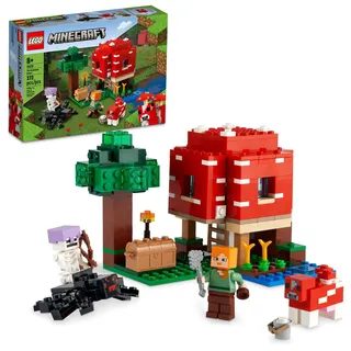 LEGO Minecraft Das Pilzhaus, Spielzeug ab 8 Jahren, Geschenk für Kinder mit Figuren von Alex, Mooshroom & Spinnenreiter, Kinderspielzeug 21179