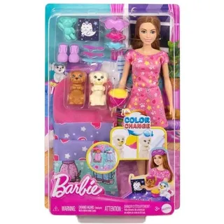 Barbie Puppe und Welpen Pyjama-Party-Spielset