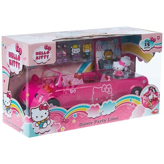 Dickie Toys 253247000 Hello Kitty Limo Dance Party Limousine, Spielzeugauto verwandelbar, Tür in Treppen, Gepäckraum öffnet Sich zur Tanzfläche, inkl. 2 Figuren, 35,5 cm, ab 3 Jahren, Rosa, S
