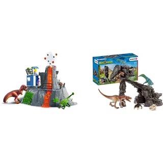 Schleich 42564 Spielset - Große Vulkan-Expedition (Dinosaurs) & 41461 Dinosaurs Spielset - Dinoset mit Höhle, Spielzeug ab 5 Jahren