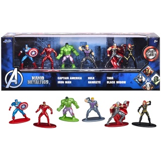Jada Toys Marvel Avengers Figuren (6 Stück) - Diorama-Set mit 6 Nano-Sammelfiguren aus Metall (Captain America, Iron Man, Hulk, Hawkeye, Thor & Black Widow) für Fans und Sammler ab 3 Jahre, je 4 cm