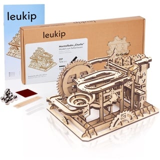 Leukip Murmelbahn Holz Charlie - Modellbau - 3D Holzpuzzle - Smart Games Geschenk Knobelspiele - Holz Murmelbahn - Kugelbahn für Erwachsene - Holzpuzzle Kugelbahn - Holzmurmelbahn