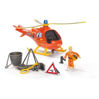 Simba 109252510 - Feuerwehrmann Sam Hubschrauber Wallaby mit Tom Figur, mit Originalsound, Blaulicht, Suchscheinwerfer, Seilwinde, 15cm, ab 3 Jahren