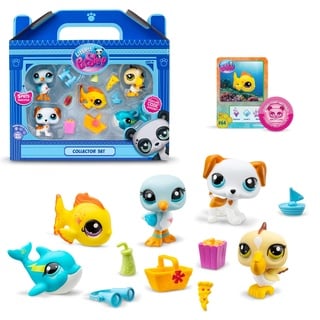 BANDAI - Littlest Pet Shop - Sammler-Set Strandthema - 5 Tiere und Zubehör - Offizielle Lizenz - Set LPS mit niedlichen Tierfiguren - Mini Tierfiguren - Spielzeug für Kinder ab 4 Jahren - BF00517