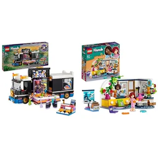 LEGO Friends Popstar-Tourbus, Musik-Set mit LKW-Spielzeug und 4 Figuren & 41740 Friends Aliyas Zimmer, Übernachtungsparty-Spielzeug