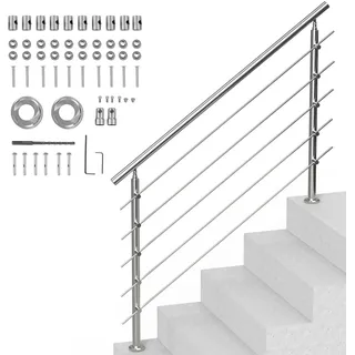 VEVOR Geländer Edelstahl Treppengeländer Handlauf 5 Querstäbe 1500x104x1060mm