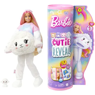 BARBIE Cutie Reveal - Plüschlamm mit beweglicher Barbie-Puppe, 10 Überraschungen inklusive Moden und Accessoires, Farbwechselspaß und Mini-Lämmchen, für Kinder ab 3 Jahren, HKR03