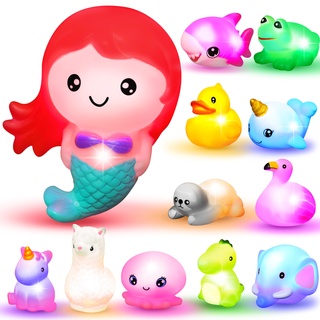 12 Stück leuchtende Badespielzeuge, Kleinkind blinkende Bunte LED-Badewanne Meerjungfrau Spielzeug, Baby Bathtime schwimmenden Gummi Dusche Spielzeug