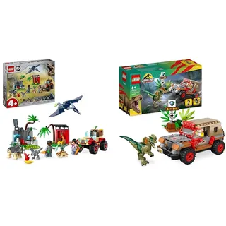 LEGO Jurassic World Rettungszentrum für Baby-Dinos & Jurassic Park Hinterhalt des Dilophosaurus, Dinosaurier Spielzeug Set mit Figur und Jeep für Kinder ab 6 Jahren 76958