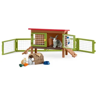 schleich 42420 FARM WORLD Kaninchenstall, 16 Teile Spielset mit 3 Kaninchen Tierfiguren, Stall und Zubehör, Spielzeug für Kinder ab 3 Jahren