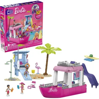 Barbie Malibu Traumboot - Bauset mit 317 Teilen, inkl. 3 Barbie-Puppen, 2 Haustiere, Mode- & Strandzubehör, kreatives Spielzeug für Kinder ab 6 Jahren, HPN79