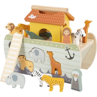 Small Foot Steckspiel Arche Noah „Safari“, Motorikspielzeug aus Holz mit 15 Tierfiguren, für Kinder ab 12 Monaten, 12456