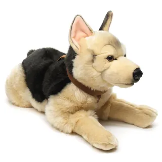 Uni-Toys - Deutscher Schäferhund, liegend (mit Geschirr) - 65 cm (Länge) - Plüsch-Hund, Haustier - Plüschtier, Kuscheltier