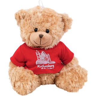 Kuscheltier Teddybär sitzend 20 cm blond mit rotem T-Shirt, Skyline und Aufschrift "Rothenburg ob der Tauber" Plüschbär