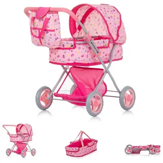 Chipolino Kombi-Puppenwagen Puppenwagen Dora Tasche, klappbar, Softtragetasche, Korb, Sonnendach rosa