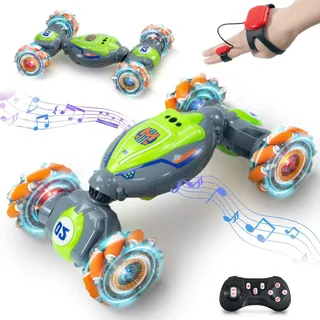 Carox Ferngesteuerte Auto mit Handsteuerung,RC Stunt Car 2,4 GHz 4WD 360 Drehung Crawler Offroad 2 Akku Musik Junge Mädchen Geschenk Spielzeug ab 6-12 Jahre OX75