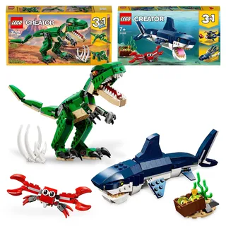 LEGO 31058 Creator Dinosaurier Spielzeug, 3in1 Modell mit T-Rex & 31088 Creator Bewohner der Tiefsee, Spielzeug mit Meerestieren Figuren: Hai, Krabbe, Tintenfisch und Seeteufel, Set