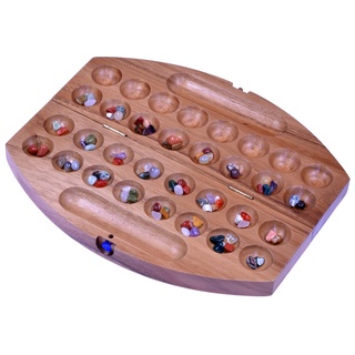 LOGOPLAY Bao - Hus - Kalaha - kleines Reisespiel für unterwegs - 30cm lang - Steinchenspiel - Edelsteinspiel - oval aus Samena-Holz