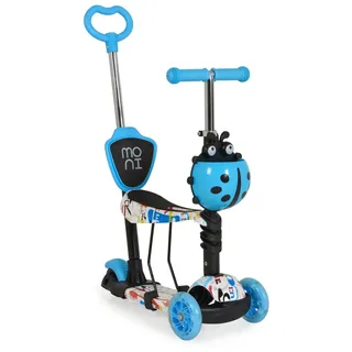 Moni Kinderroller Lollipop 3 in 1 Schiebestange, Sitz, PU-Vorderräder mit LED blau