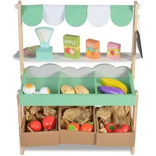 Moni Kinder Marktstand 4425 Holz 50cm hoch Supermarkt Lebensmittel Einkaufsliste grün