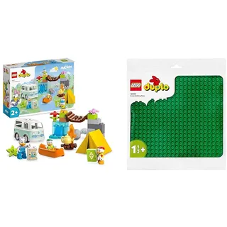 LEGO DUPLO Disney Mickey and Friends Camping-Abenteuer Set & DUPLO Bauplatte in Grün, Grundplatte für DUPLO Sets, Konstruktionsspielzeug für Kleinkinder 10980