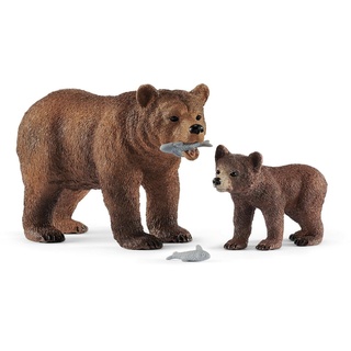 Schleich® Spielfigur WILD LIFE, Grizzlybär-Mutter mit Jungem (42473) braun