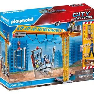 PLAYMOBIL City Action 70441 Construction RC Crane with Building section, Incl. Remote Control, can be combined with house modules, for Children Ages 5+
