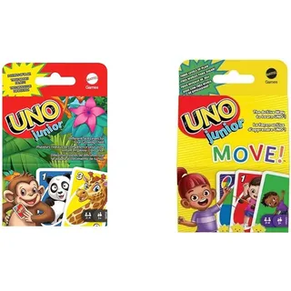 Mattel Games UNO Junior, UNO Kartenspiel, vereinfachte Version & UNO Junior Move! - Aktive Variante des Kartenspiels
