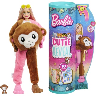 Barbie Cutie Reveal, bewegliche Affenzubehör, 10 Überraschungen, Haustier, wechselnde Farben, inkl. 1 Cutie Reveal Puppe, Geschenk für Kinder, Spielzeug ab 3 Jahre,HKR01