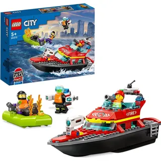 LEGO 60373 City Feuerwehrboot, Spielzeug, das im Wasser schwimmt, mit Rennboot, 3 Minifiguren und Jetpack, Feuerwehr-Boot-Spielzeug Geschenkidee f... - Beige