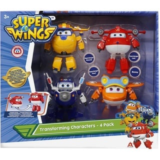 Super Wings Transforming x4 verwandelbare Spielflugzeuge und Roboterfiguren, Spielzeug für Kinder ab 3 Jahren – Verwandelbare Roboter aus der 5. Staffel der Zeichentrickserie 12 cm