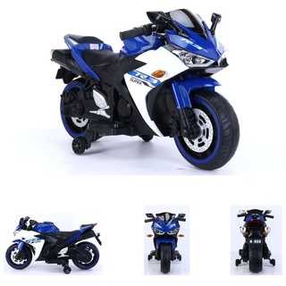 ES-Toys Kinder Elektromotorrad 888 Musikfunktion, Stützräder, LED-Scheinwerfer blau