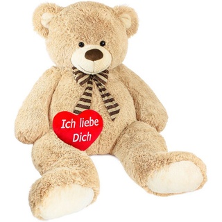 BRUBAKER Kuscheltier Riesen XXL Teddybär (150 cm) Ich liebe Dich Herz (1-St., mit gestreifter Schleife), großer Teddy Bär, Stofftier Plüschtier beige
