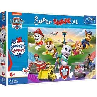 Trefl 50021 160 XL Super Shape-Verrückte Formenpuzzles, große Teile, Bunte Puzzles Märchenfiguren, Spaß für Kinder ab 6 Jahren, PAW Patrol, Springende Hunde