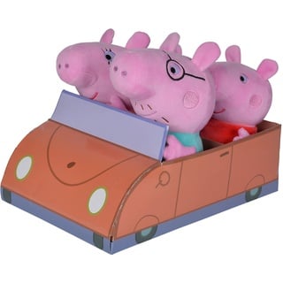 Simba 109261006 - Peppa Pig 4-tlg. Familienset im Auto, Schorsch 16cm, Peppa 17,5cm, Mama Wutz 19cm, und Papa 20cm, verpackt im Auto aus Pappe, ab den ersten Lebensmonaten