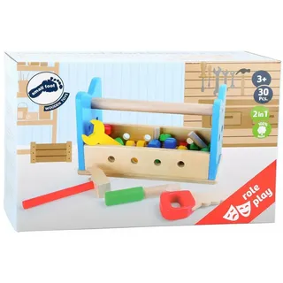 Small Foot Spielwerkbank - Werkzeugkasten und Werkbank- 2 in 1 aus buntem Holz