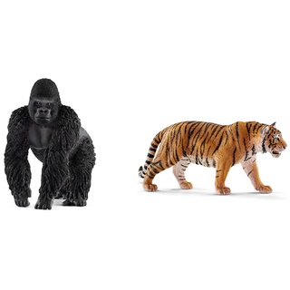SCHLEICH 14770 Gorilla Männchen, für Kinder ab 3+ Jahren, WILD Life - Spielfigur & 14729 Tiger, für Kinder ab 3+ Jahren, WILD Life - Spielfigur
