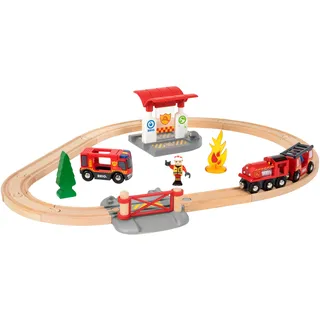 Spielzeug-Eisenbahn BRIO "BRIO WORLD, Feuerwehr Set" Spielzeugfahrzeuge bunt Kinder Ab 3-5 Jahren mit Licht und Soundfunktion, FSC- schützt Wald - weltweit