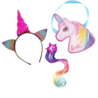 Rubies Barbie-Zubehör-Set für Mädchen, Einhorn-Tasche, Haarklammer und Stirnband, offizielles Mattel für Geburtstag, Karneval, Geschenke und Weihnachten