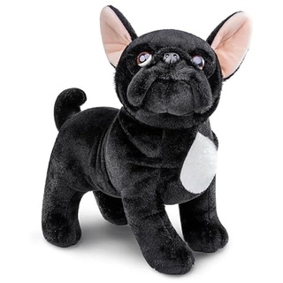 PuffPurrs Schwarzes Mops Plüschtier - Realistischer 12" stehender schwarzer Mops-Hund, niedliches Hunde-Welpen-Plüschtier, einzigartige Plüschgeschenksammlung für Kinder