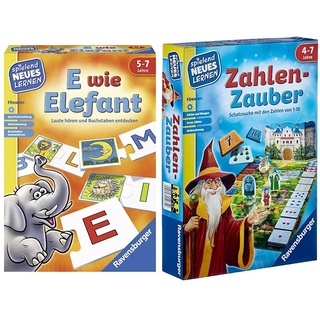 Ravensburger 24951 - E wie Elefant - Spielen und Lernen für Kinder & 24964 - Zahlen-Zauber - Spielen und Lernen für Kinder, Lernspiel für Kinder ab 4-7 Jahren, Spielend Neues Lernen für 2-4 Spieler