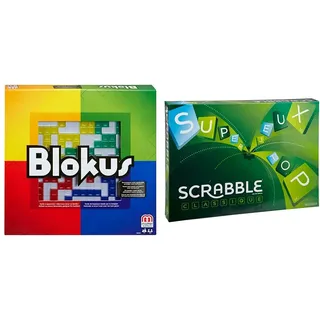 Mattel Games BJV44 - Blokus Strategiespiel und Gesellschaftsspiel & Y9598 - Scrabble Original Wörterspiel und Brettspiel geeignet für 2-4 Spieler, Familienspiele und Wortspiele ab 10 Jahren