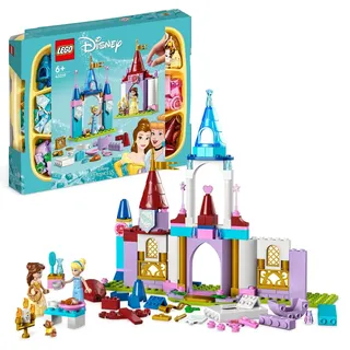 LEGO 43219 Disney Princess Kreative Schlösserbox, Spielzeug Schloss Spielset mit Belle und Cinderella Mini-Puppen und Steine Sortierbox, Reisespie... - Bunt